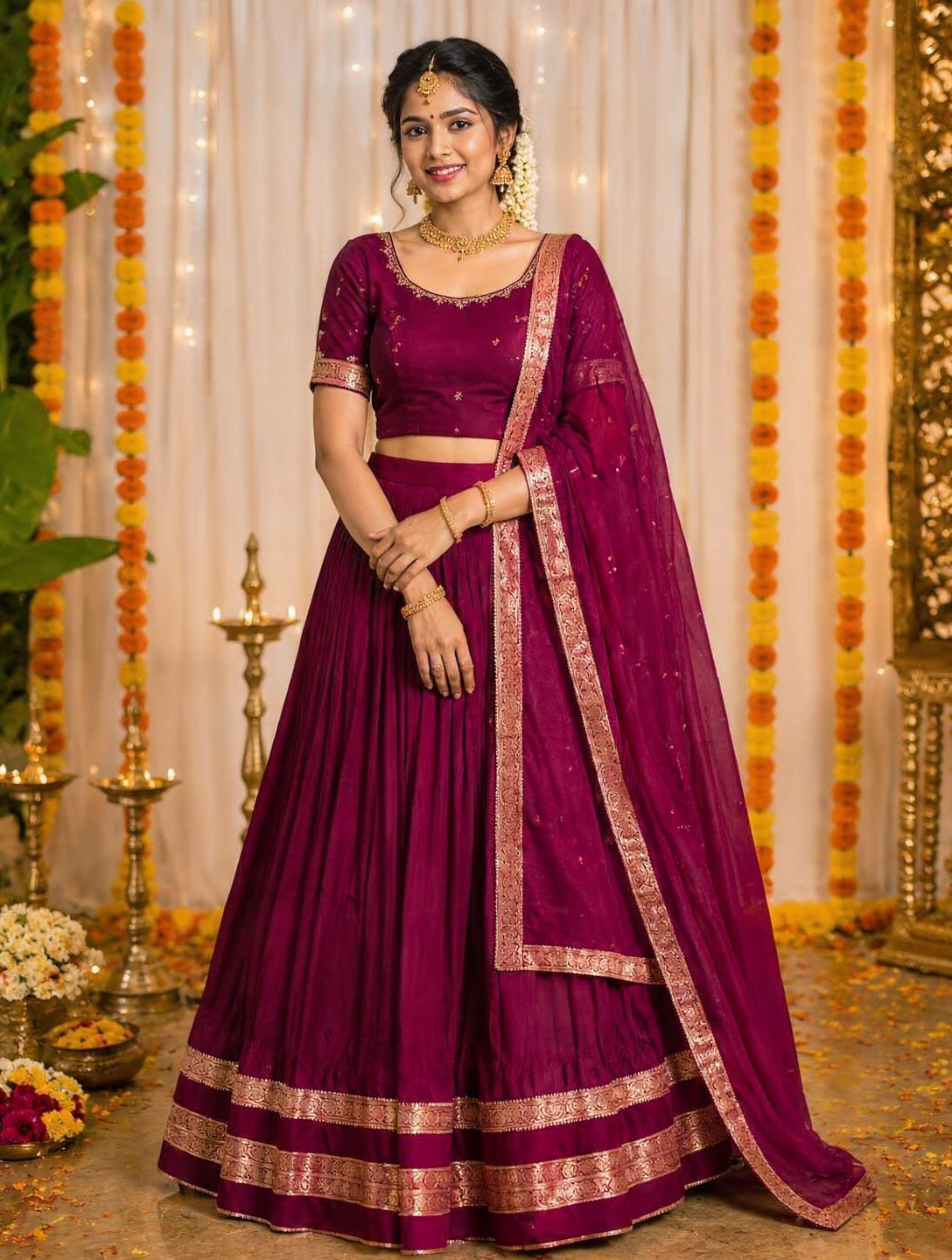 Soft Silk Lehenga - Rani Pink